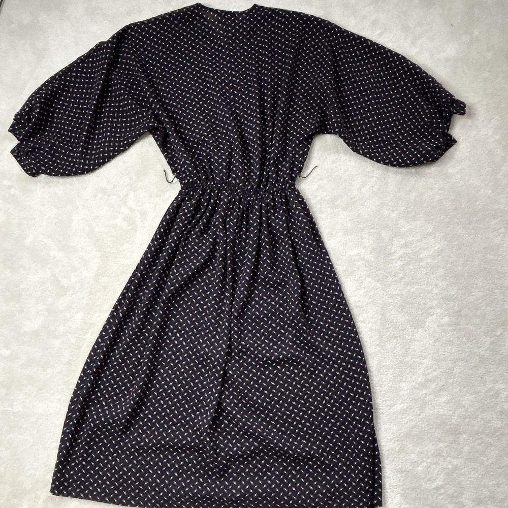Vintage Virgo II Floral Retro Midi Dress Black Polka Dot Women's 8 Union Made - Picture 4 of 10